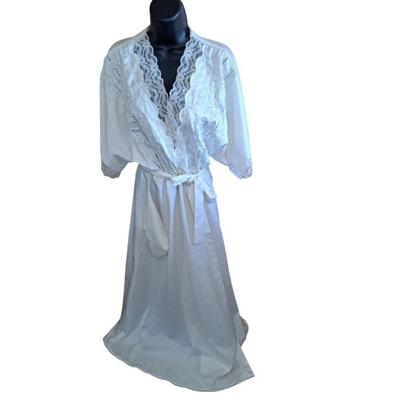 Vintage Victoria's Secret Ivory Lace Trimmed Kimono Robe Feminine Belted Medium - Picture 1 of 10